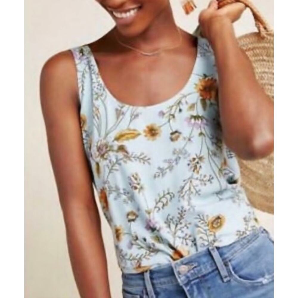 Anthropologie Dolan Left Coast Floral Stripe Mixed Media Tank Top Small Blue.